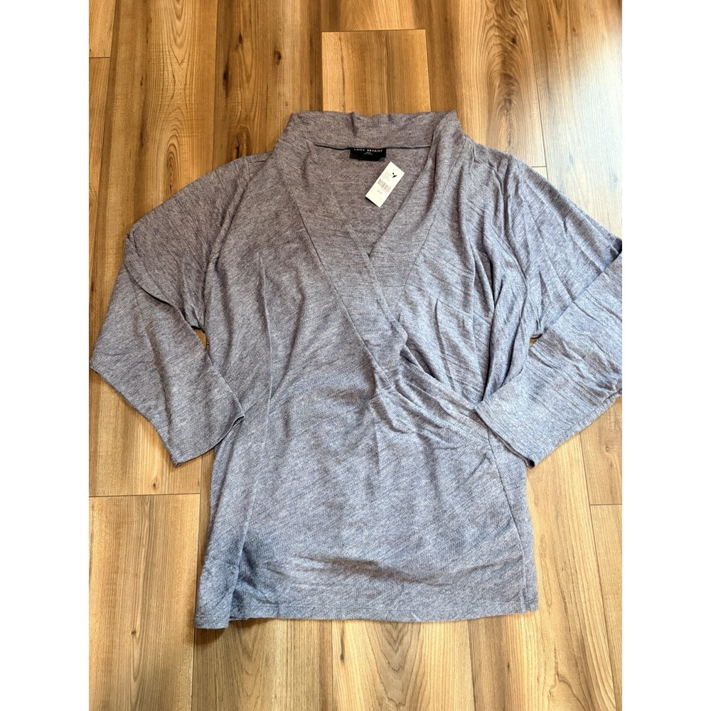 Lane Bryant Women's 26/28 Sweater Heathered Blue Gray Faux Wrap NWT Long Sleeve